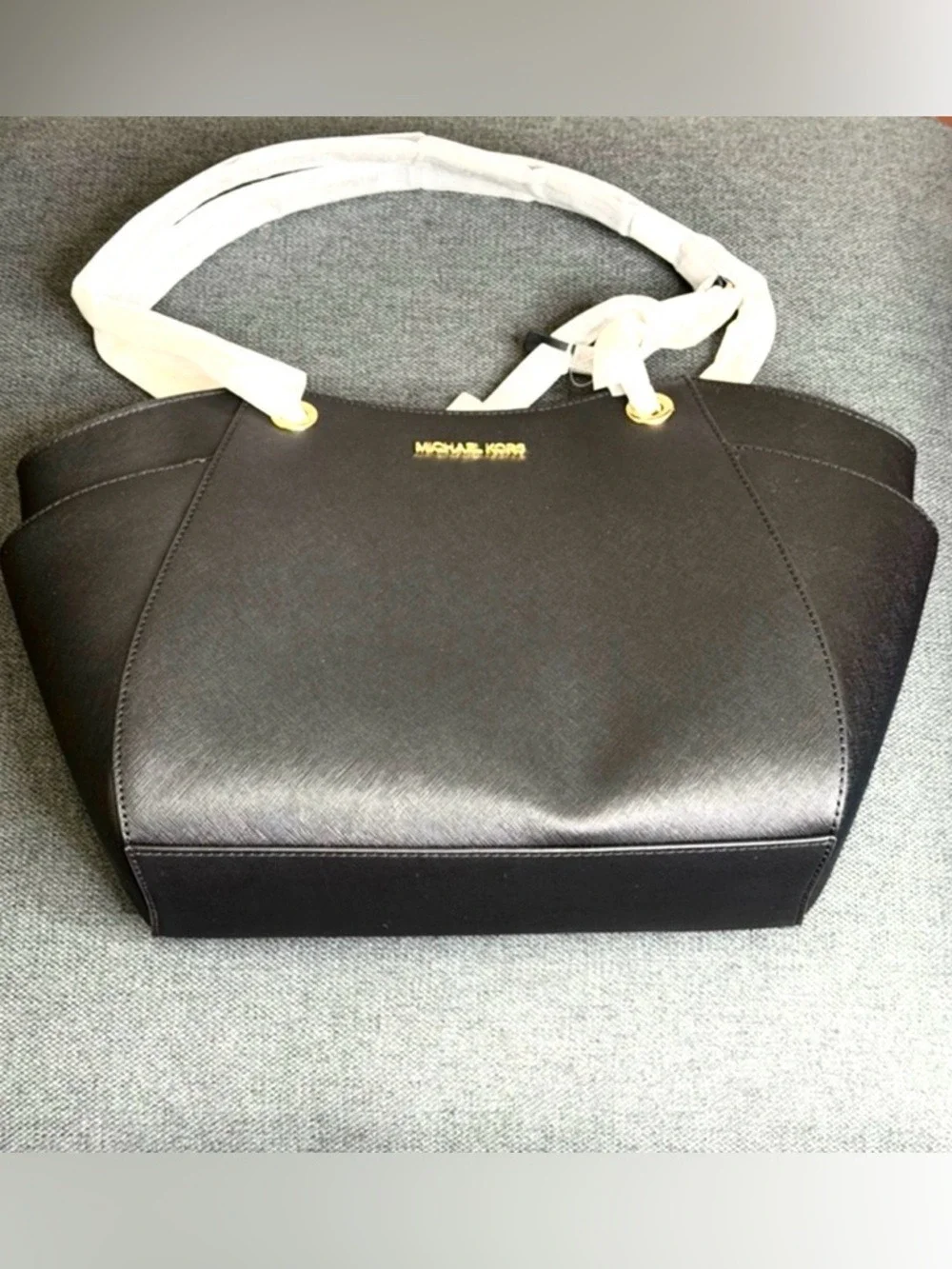 Michael Kors Jet Set East West Tote Bag - Black Saffiano Leather - Gold Hardware